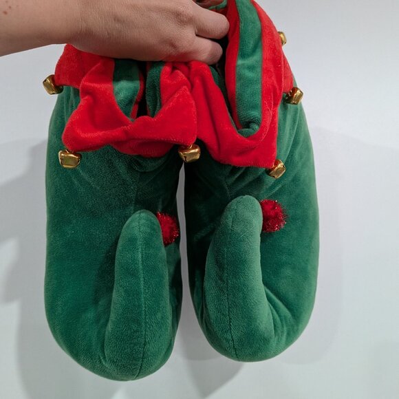 Ardene Holiday Elf Slippers with Bells Green Red Size 7/8 - Picture 1 of 5